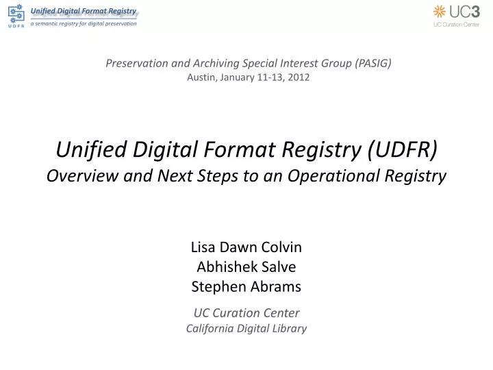 unified digital format registry udfr overview and next steps to an operational registry