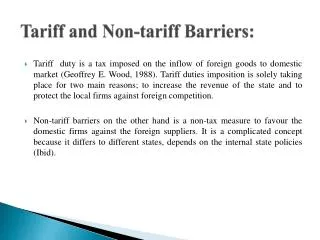 Tariff and Non-tariff Barriers: