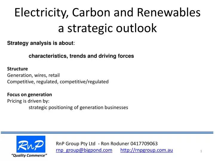electricity carbon and renewables a strategic outlook