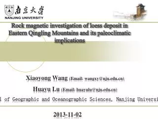 Xiaoyong Wang (Email: wangxy@nju.edu.cn) Huayu Lu (Email: huayulu@nju.edu.cn )