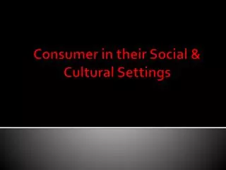 Consumer in t heir Social &amp; Cultural Settings