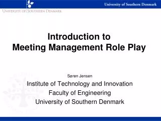 Introduction to Meeting Management R ole P lay