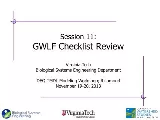 Session 11: GWLF Checklist Review