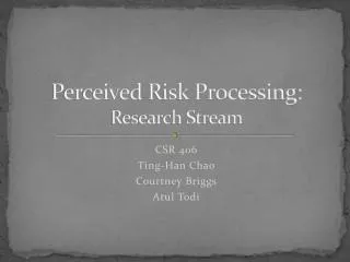 Perceived Risk Processing: Research Stream