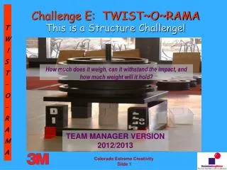 Challenge E: TWIST~O~RAMA This is a Structure Challenge!