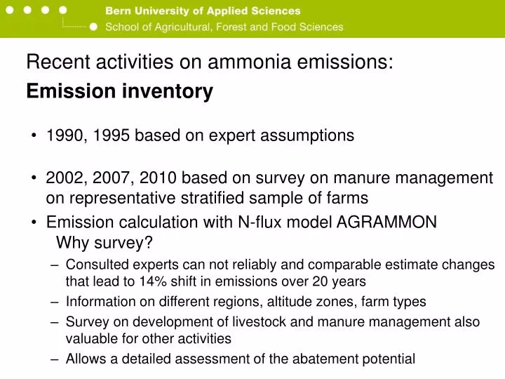 recent activities on ammonia emissions emission inventory