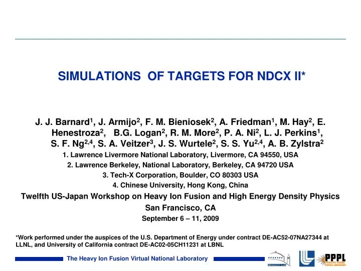 simulations of targets for ndcx ii