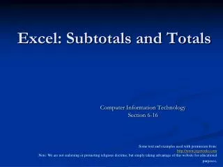 Excel: Subtotals and Totals