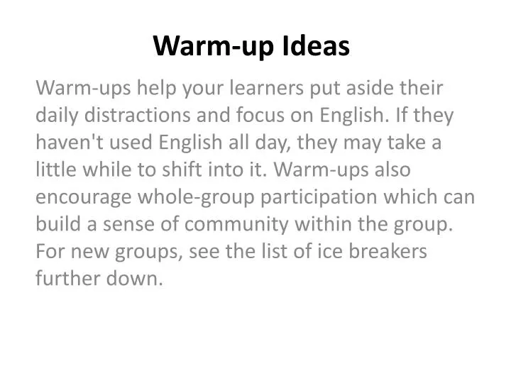 warm up ideas