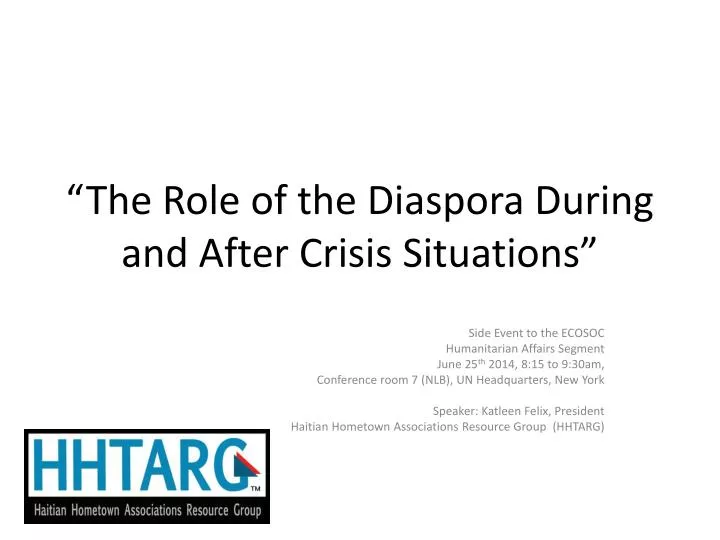 the role of the diaspora during and after crisis situations