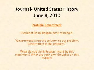 Journal- United States History June 8, 2010