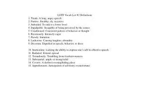 LOTF Vocab List #2 Definitions 1. Tirade: A long, angry speech