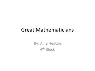 Great Mathematicians