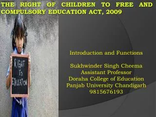 The Right of Children to Free and Compulsory Education Act, 2009