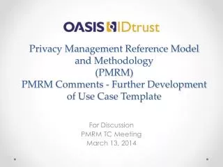 For Discussion PMRM TC Meeting March 13, 2014