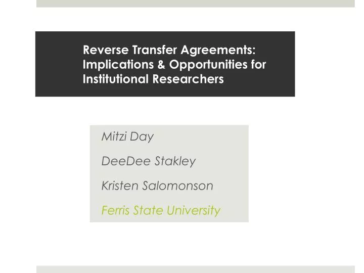 reverse transfer agreements implications opportunities for institutional researchers