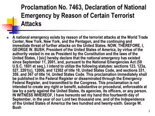 Proclamation No. 7463, Declaration of National Emergency by Reason of Certain Terrorist Attacks