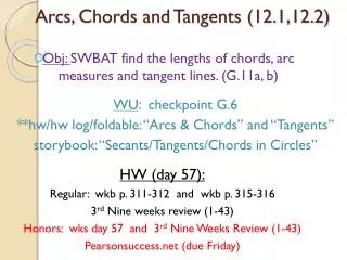 Arcs, Chords and Tangents (12.1,12.2)