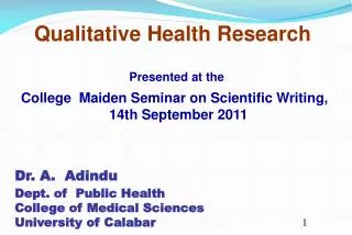 Qualitative Health Research Presented at the