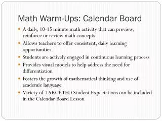 Math Warm-Ups: Calendar Board