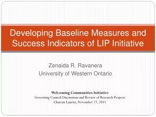 Developing Baseline Measures and Success Indicators of LIP Initiative