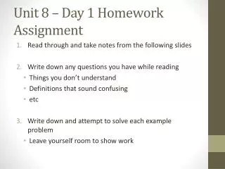 Unit 8 – Day 1 Homework Assignment