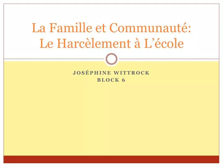 la famille et communaut le harc lement l cole