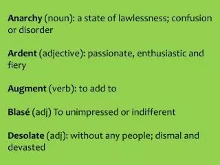 Anarchy (noun): a state of lawlessness; confusion or disorder