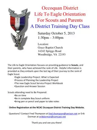 Occoquan District Life To Eagle Orientation For Scouts and Parents A District Training Day Class