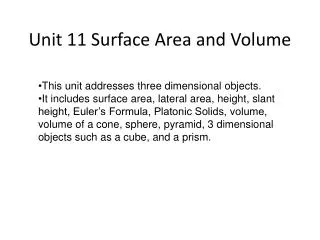 Unit 11 Surface Area and Volume