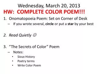 wednesday march 20 2013