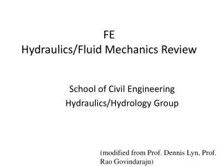 FE Hydraulics/Fluid Mechanics Review