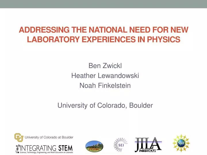 addressing the national need for new laboratory experiences in physics