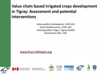 Value chain based irrigated crops development in Tigray : Assessment and potential interventions