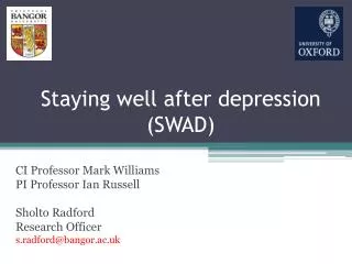 Staying well after depression (SWAD)