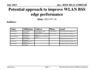 Potential approach to improve WLAN BSS edge performance