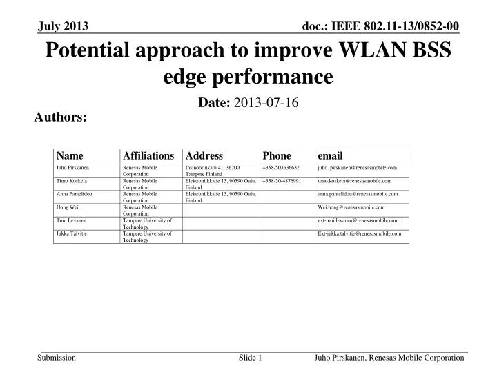 potential approach to improve wlan bss edge performance
