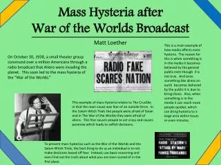 Mass Hysteria after War of the Worlds Broadcast