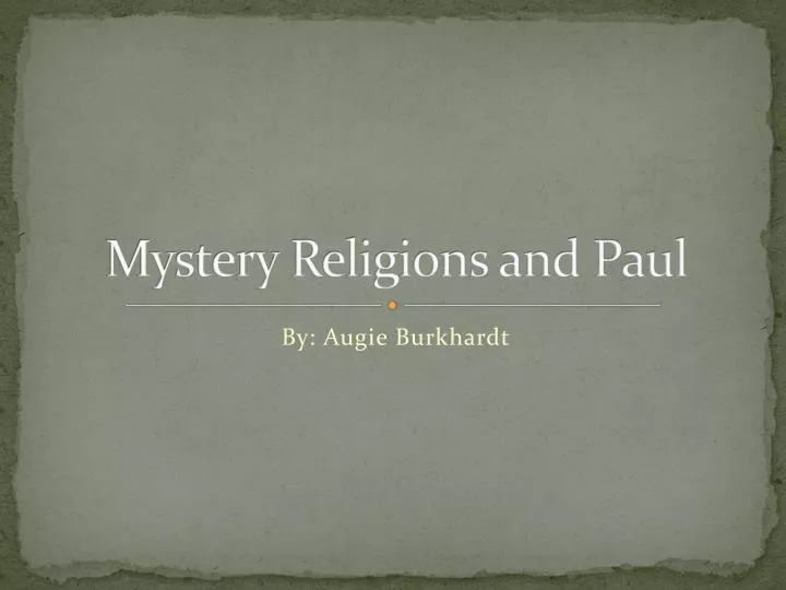 mystery religions and paul