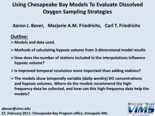 Using Chesapeake Bay Models To Evaluate Dissolved Oxygen Sampling Strategies