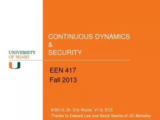 CONTINUOUS DYNAMICS &amp; SECURITY