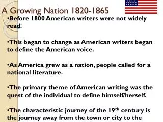 A Growing Nation 1820-1865