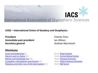 IUGG – International Union of Geodesy and Geophysics President 				 Charles Fierz
