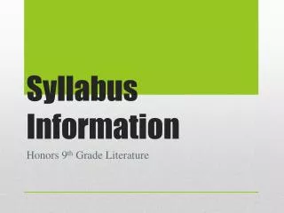 Syllabus Information