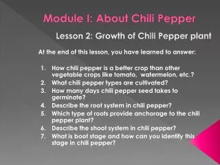 Module I: About Chili Pepper