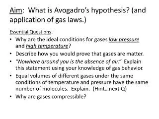 aim what is avogadro s hypothesis and application of gas laws