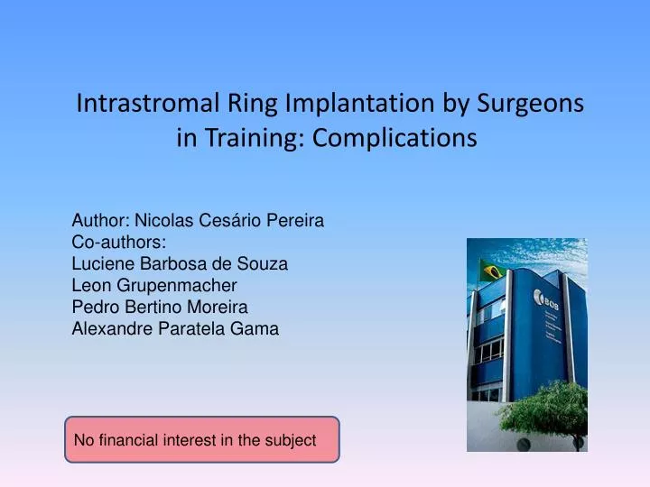 intrastromal ring implantation by surgeons in training complications