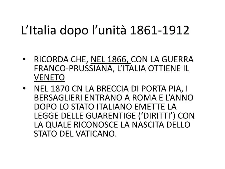 l italia dopo l unit 1861 1912