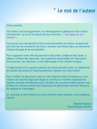 le mot de l auteur