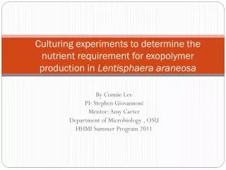 By Connie Lee PI: Stephen Giovannoni Mentor: Amy Carter Department of Microbiology , OSU